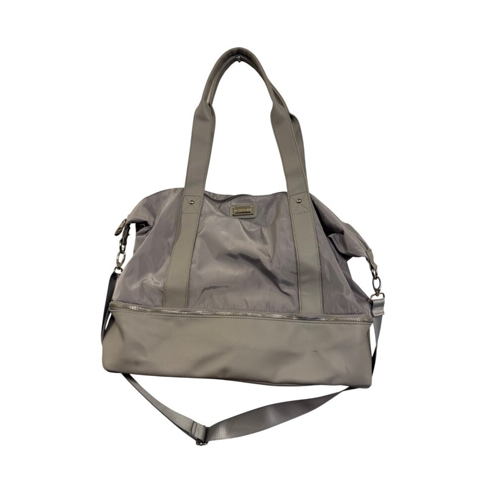 Madden Girl Nylon & Faux Leather Tote Bag Gray Large Shoulder Strap Versatile De